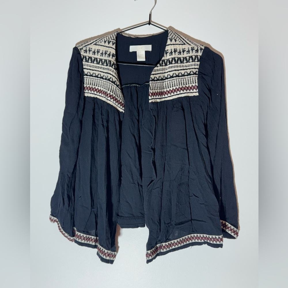 H&M Navy light jacket/blouse with Embroidered Accents